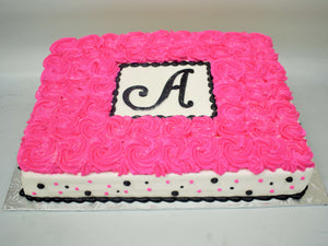 MaArthur's Bakery Custom Cake Pink Rosettes, Pink and Black Polka Dots