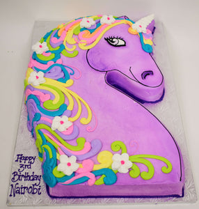 MaArthur's Bakery Custom Cake with a Purple Unicorn, Flower Mane