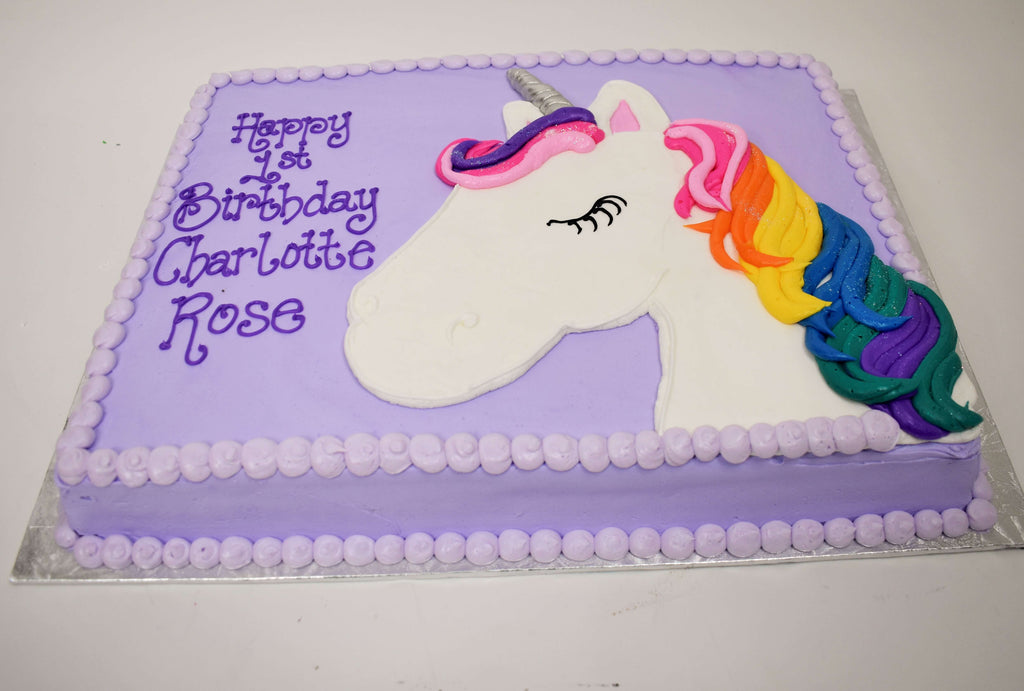 MaArthur's Bakery Custom Cake With Unicorn and Rainbow Mane