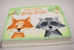 MaArthur's Bakery Custom Cake with Fox and Racoon Faces, Green Background