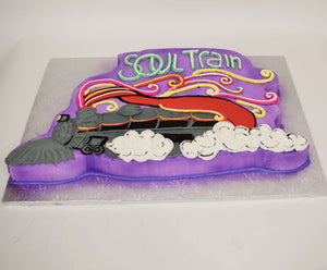 MaArthur's Bakery Custom Cake with a Soul Train Cut Out