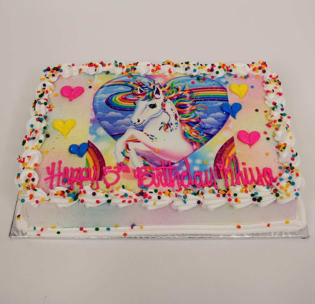 McArthur's Bakery Custom Cake with Unicorn and Rainbow Scan, Confetti Sprinkles