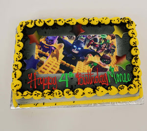 McArthur's Bakery Custom Cake with lego Superhero Scan, Stars.
