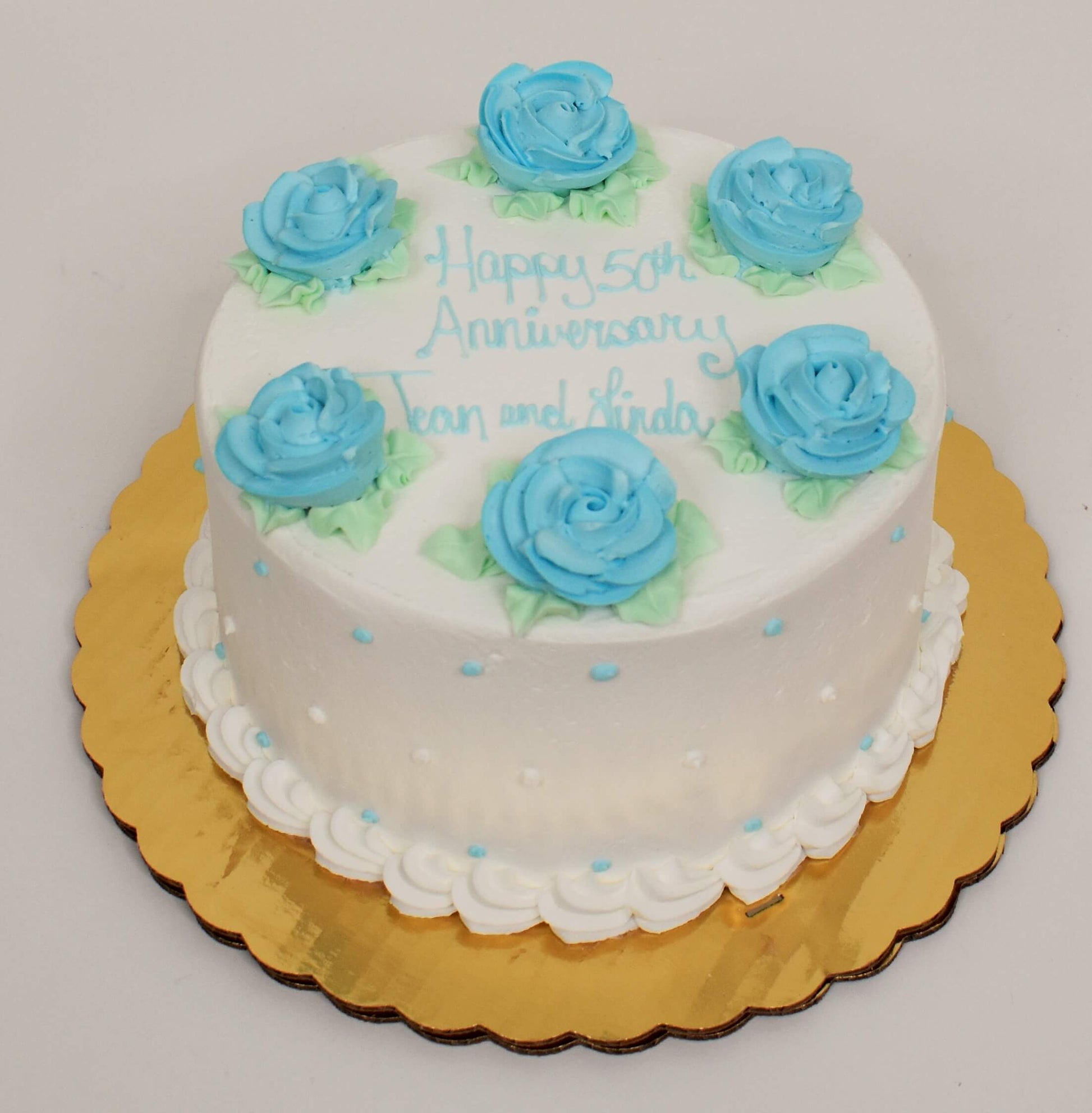 McArthur's Bakery Custom Cake With Six Light Blue Roses