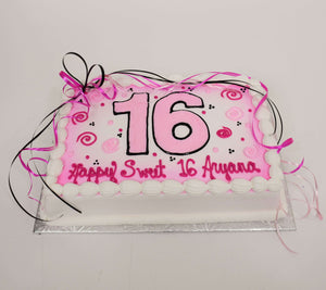 McArthur's Bakery Custom Cake with Large Pink Number, Pink and Black Ribbon