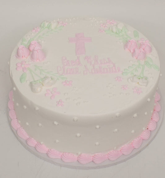 McArthur's Bakery Custom Cake with Pink Cross, Pink Roses