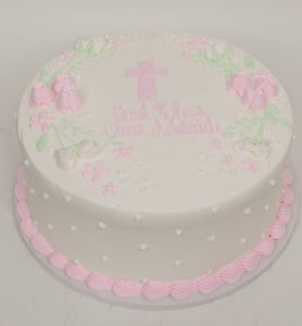 McArthur's Bakery Custom Cake with Pink Cross, Pink Roses