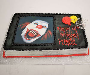 McArthur's Bakery Custom Cake with Evil Clown, red and yellow balloons