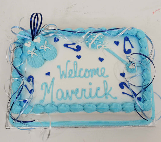 McArthur's Bakery Custom Cake With Light Blue Baby Booties