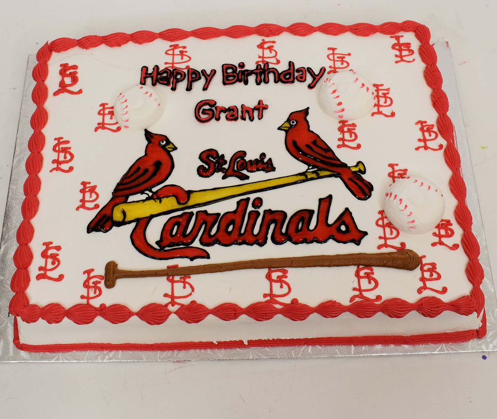 McArthur's Bakery Custom Cake With St. Louis Cardinals And Two Birds On Bat
