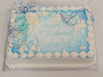McArthur's Bakery Custom Cake With Light Blue And Pale Yellow Roses