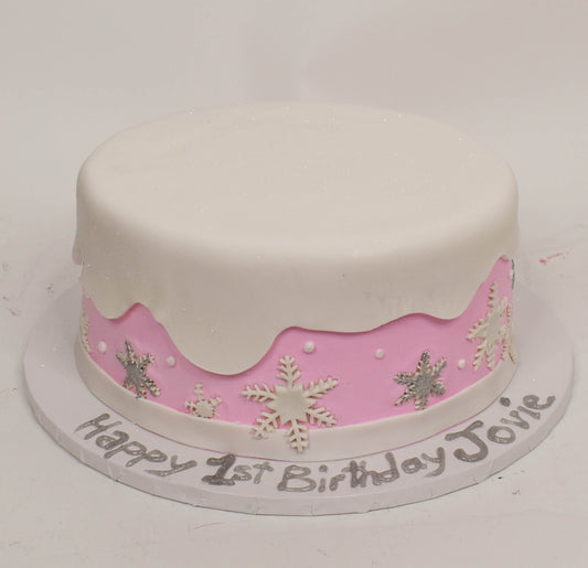 McArthur's Bakery Custom Cake With Snowflakes And Snow Cover