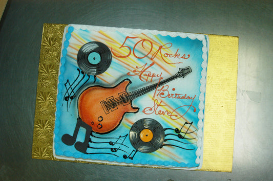 McArthur's Bakery Custom Cake with Guitar, Musical Notes, and Records