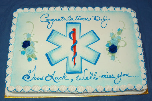 MaArthur's Bakery Custom Cake with Medical Symbol