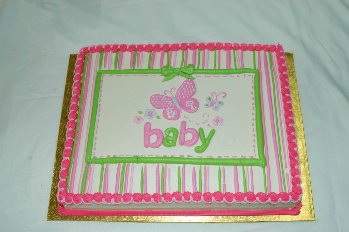 McArthur's Bakery Custom Cake with Pink and Green Stripes and Butterflies