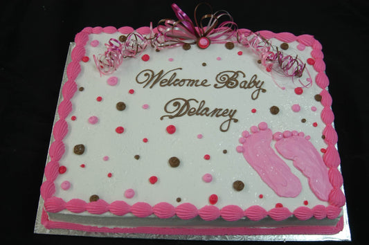 McArthur's Bakery Custom Cake with Baby Feet and Polka Dots