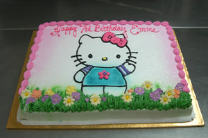 MaArthur's Bakery Custom Cake with Hello Kitty Standing on Flowers