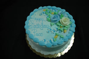 MaArthur's Bakery Custom Cake with Blue and Yellow Roses 