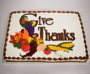 McArthur's Bakery Cake with Give Thanks and Thanskgiving Theme