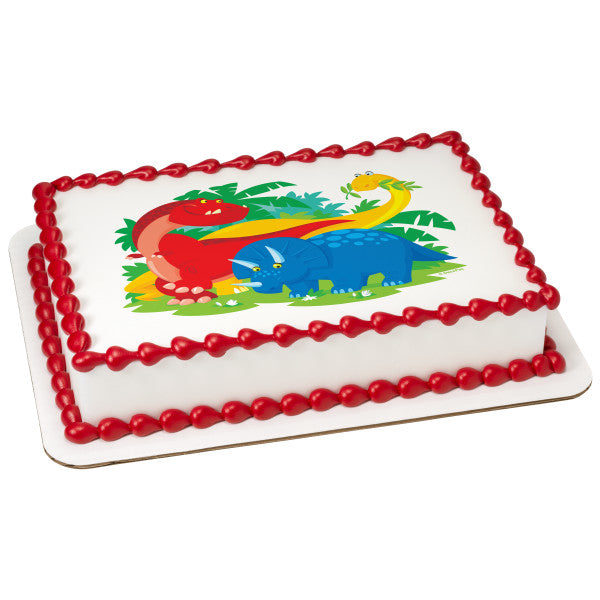 McArthur's Bakery Custom Cake with Red, Blue and Yellow Dinasour Scan