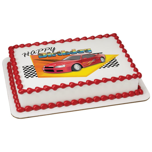 McArthur's Bakery Custom Cake with Race Car and Happy Birthday